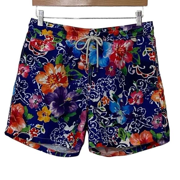 Polo Ralph Lauren Mens Small Floral Watercolor Swim Shorts Built-In Mesh Brief - Picture 1 of 8